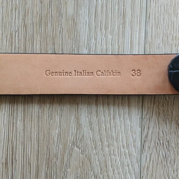 Black Genuine Italian Calfskin Leather Belt | Size 38 | Classic Men's Accessory - Picture 4 of 8